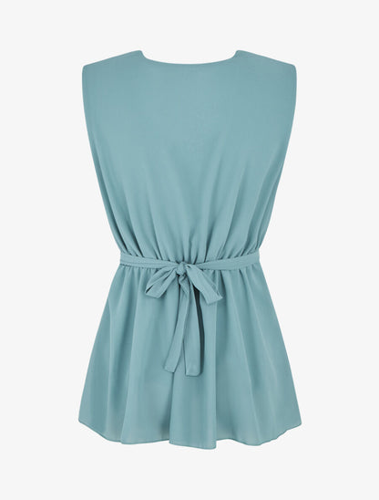 Top uni en voile élastiqué - Turquoise - 2