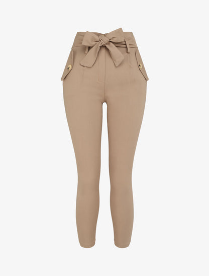 Pantalon 7/8 coupe slim à poches décoratives - Beige - 1