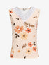 Top fleuri sans manches à détail dentelle - Beige - 1