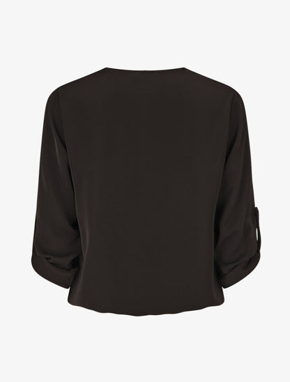 Blouse imprimé à manches retroussables - Noir - 2