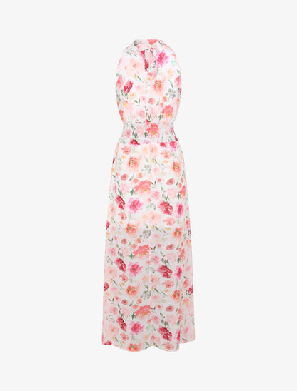 Robe longue en voile imprimé pivoines - Blanc - 2
