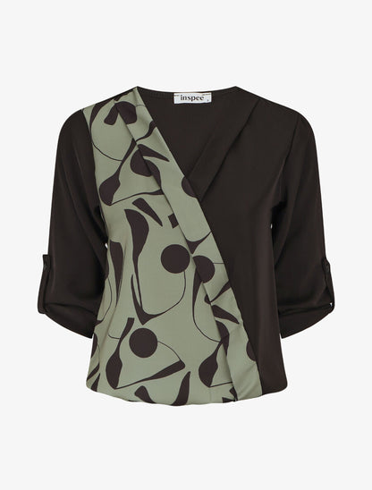 Blouse imprimé à manches retroussables - Kaki - 1