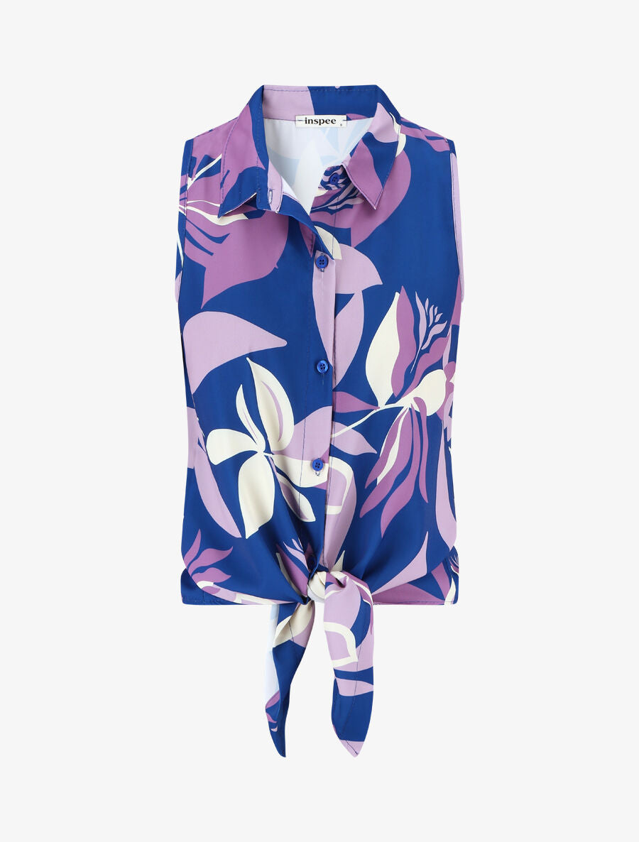 Chemise sans manches à noeud imprimé floral - Bleu/lilas - 5