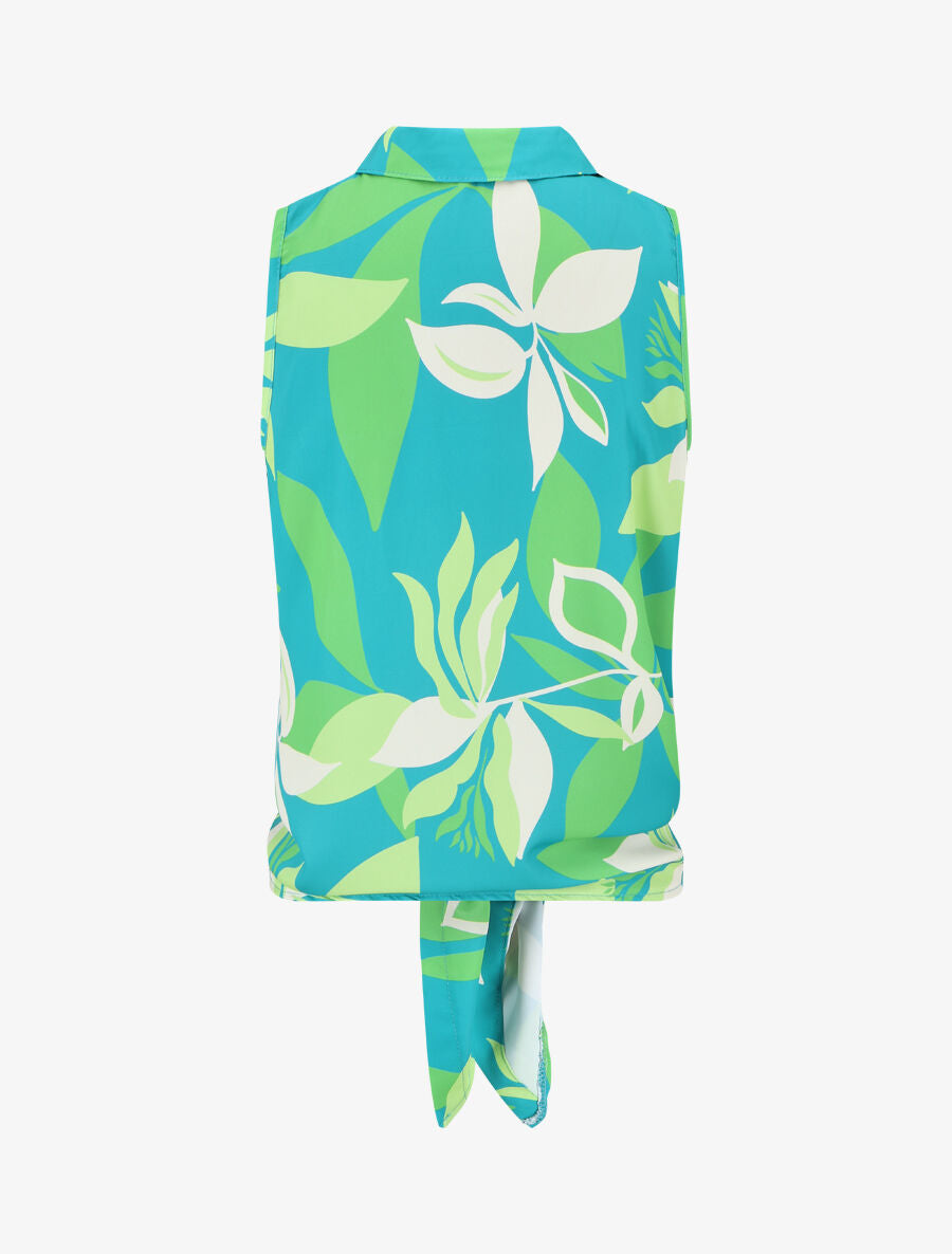 Chemise sans manches à noeud imprimé floral - Vert/turquoise - 2