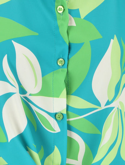 Chemise sans manches à noeud imprimé floral - Vert/turquoise - 3