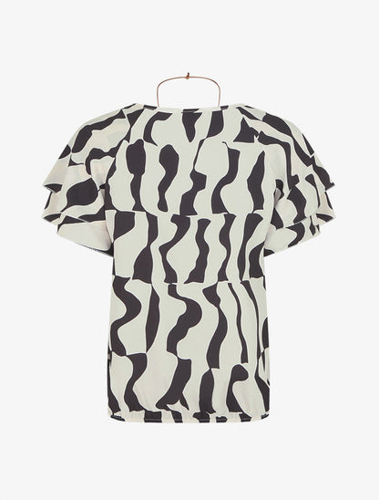 Top imprimé graphique et sautoir - Beige - 2
