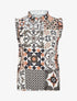 Top satiné sans manches motif patchwork et volants - Beige - 1
