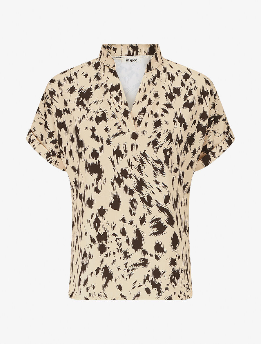 Blouse imprimé abstrait à manches courtes - Beige - 1