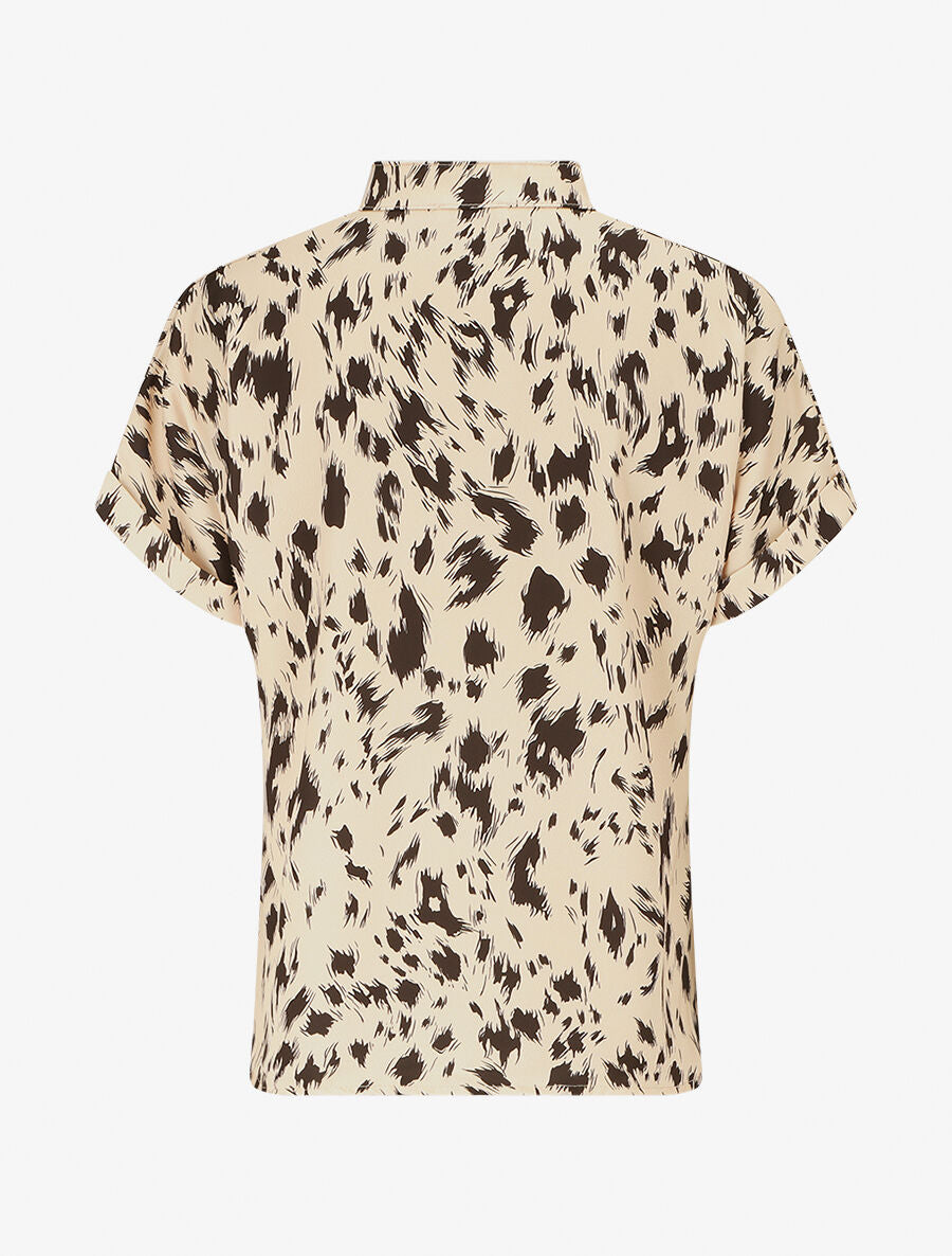 Blouse imprimé abstrait à manches courtes - Beige - 2