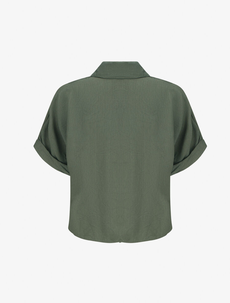 Blouse unie à cordons de serrage - Kaki - 2