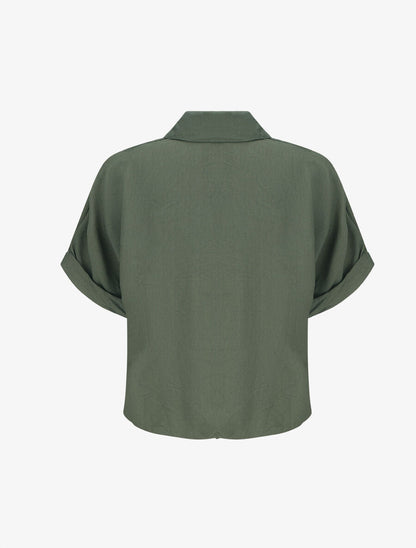 Blouse unie à cordons de serrage - Kaki - 2