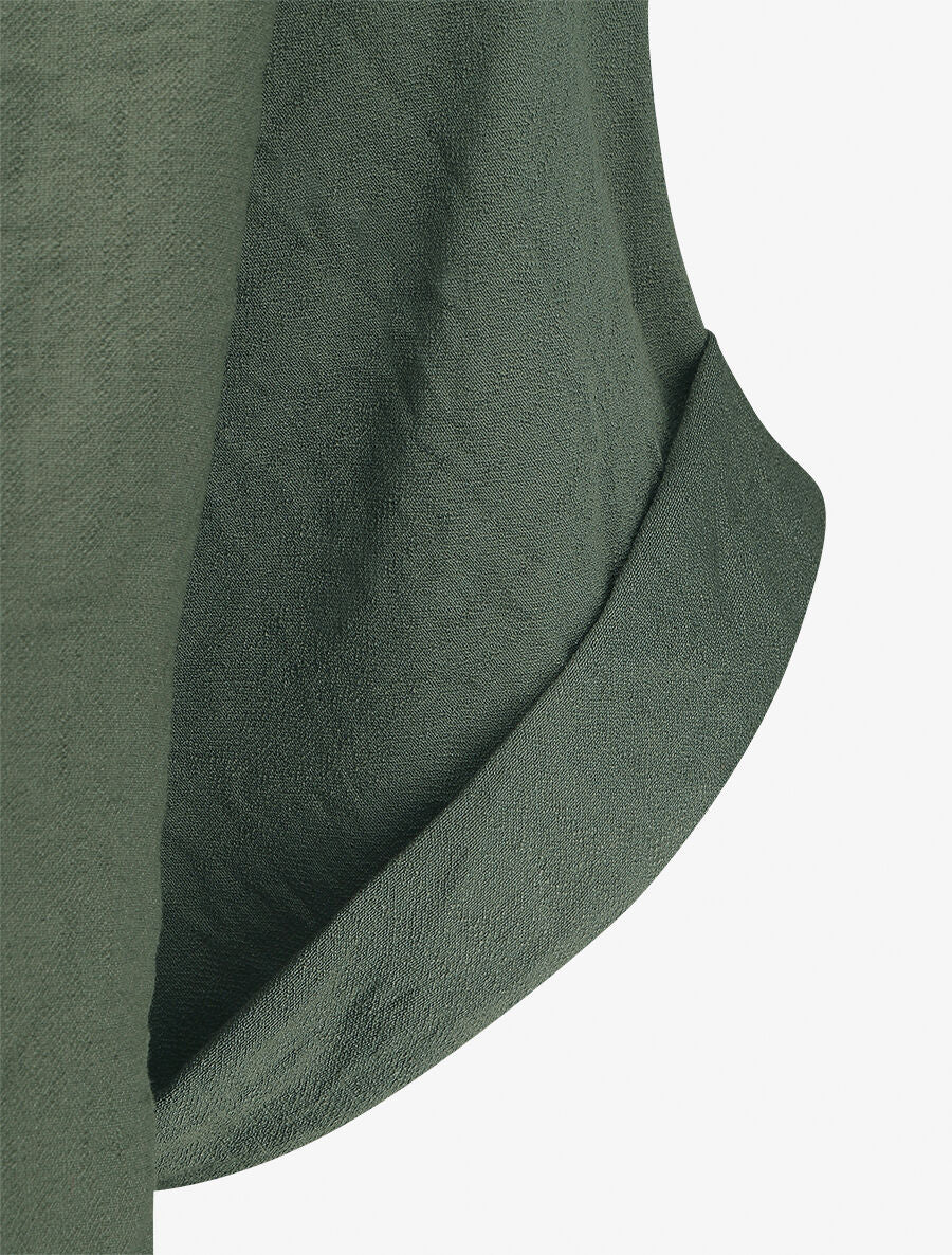 Blouse unie à cordons de serrage - Kaki - 3