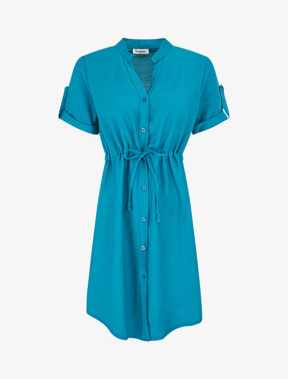 Robe unie à cordons de serrage - Bleu canard - 5