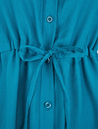 Robe unie à cordons de serrage - Bleu canard - 3