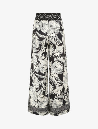 Pantalon fluide coupe flare imprimé feuillages - Noir - 2