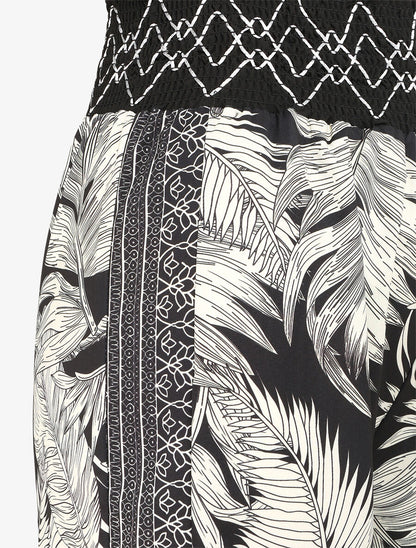 Pantalon fluide coupe flare imprimé feuillages - Noir - 3