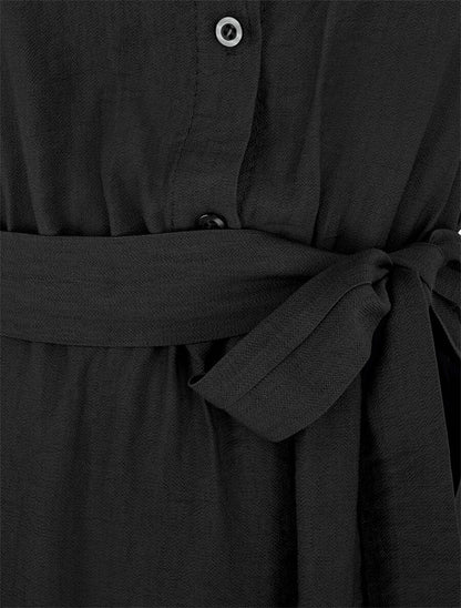 Robe unie ceinturée - Noir - 3