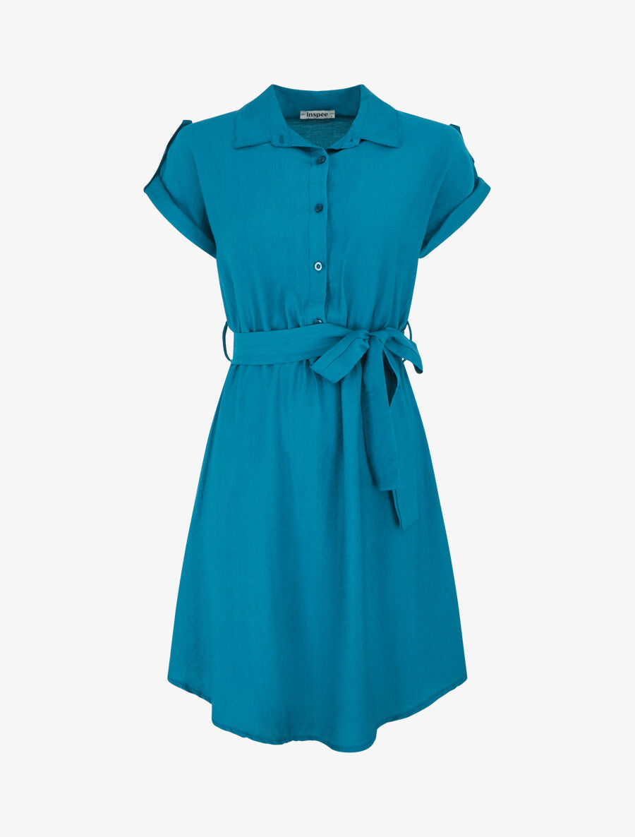 Robe unie ceinturée - Bleu canard - 1