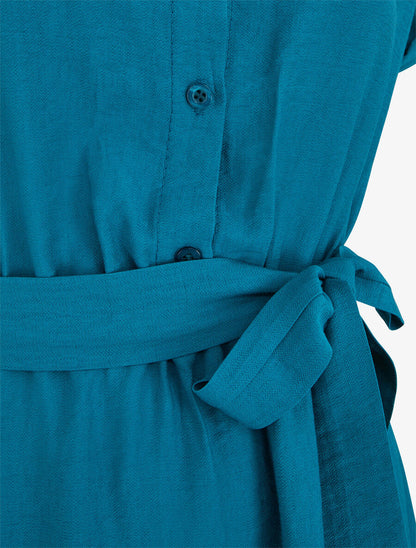 Robe unie ceinturée - Bleu canard - 3