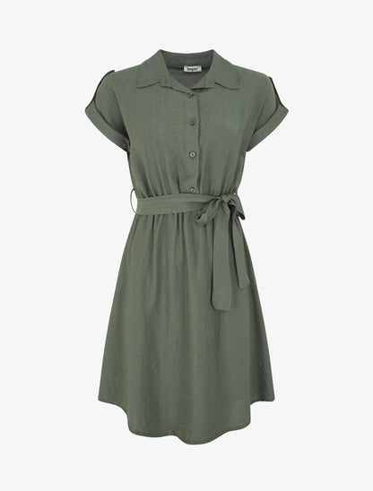 Robe unie ceinturée - Kaki - 1