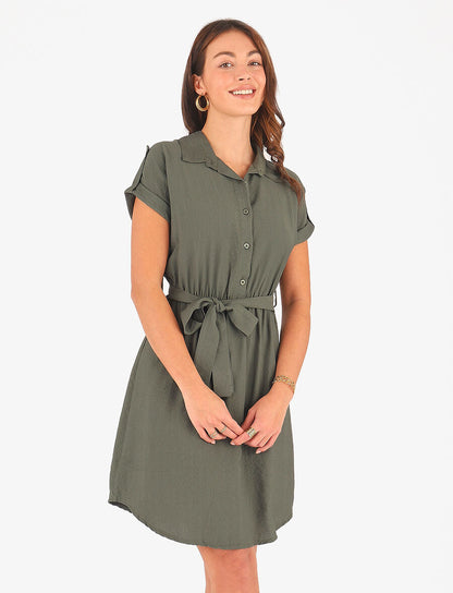 Robe unie ceinturée - Kaki - 4