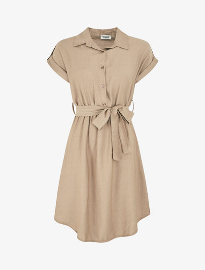Robe unie ceinturée - Taupe - 1