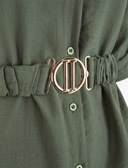 Tunique unie et ceinturée - Kaki - 3