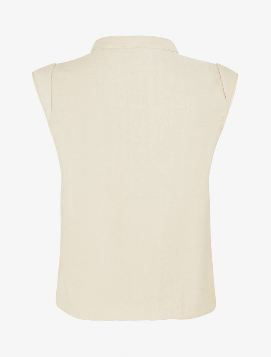 Top uni à bord élastiqué - Beige - 2