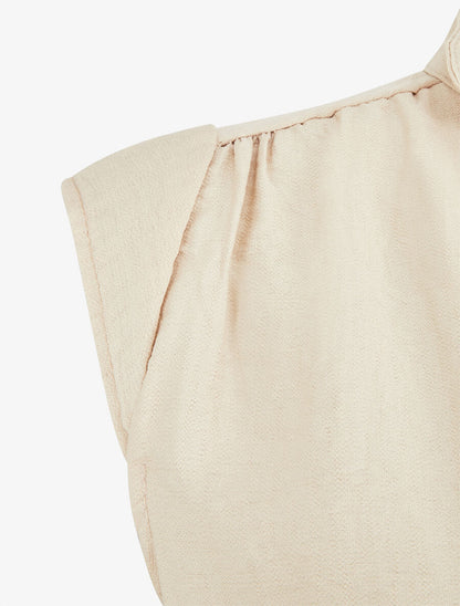Top uni à bord élastiqué - Beige - 3