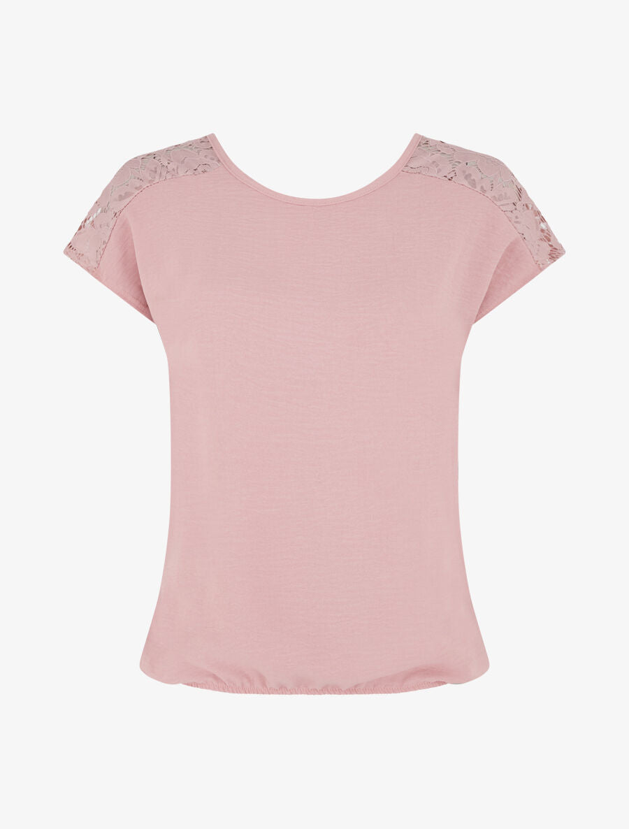 Top uni à dos en dentelle - Vieux rose - 4