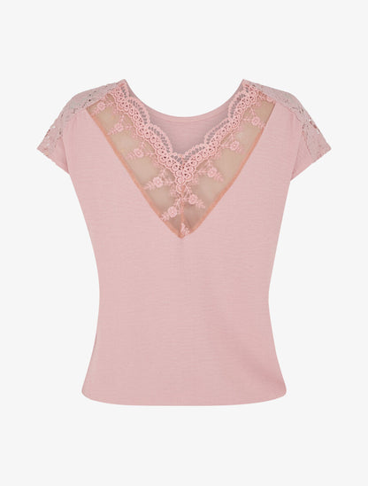 Top uni à dos en dentelle - Vieux rose - 2