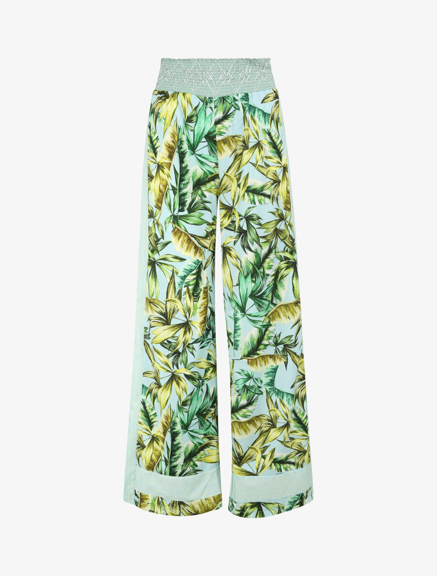 Pantalon fluide coupe flare imprimé fleurs sauvages - Bleu ciel - 1