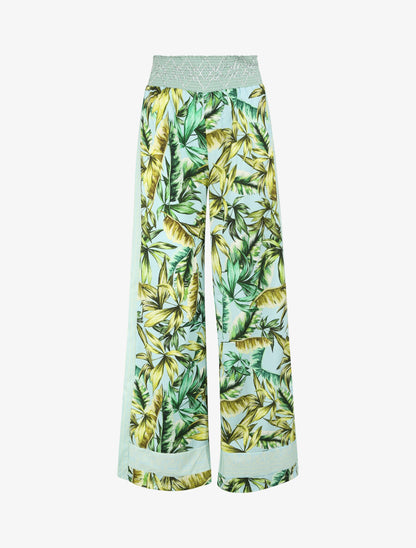 Pantalon fluide coupe flare imprimé fleurs sauvages - Bleu ciel - 1