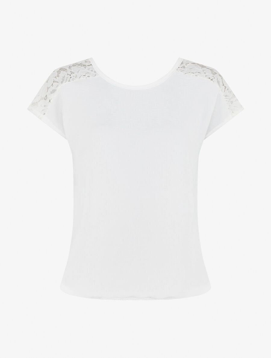 Top uni à dos en dentelle - Blanc - 4