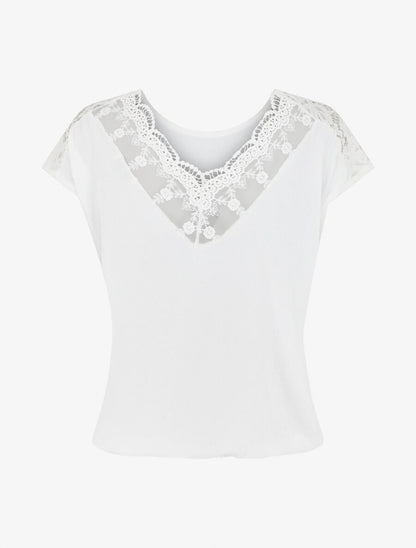 Top uni à dos en dentelle - Blanc - 2