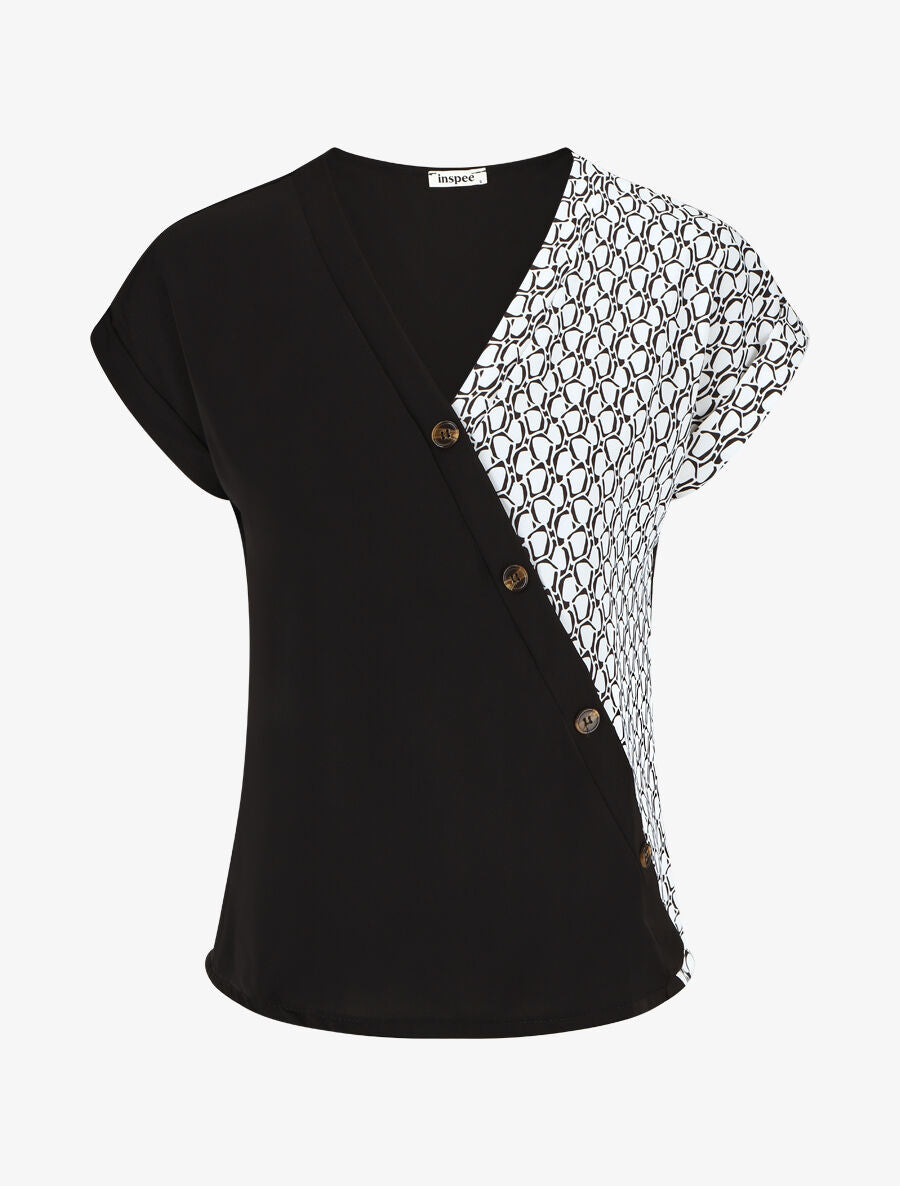 Top imprimé graphique à boutons - Blanc - 1