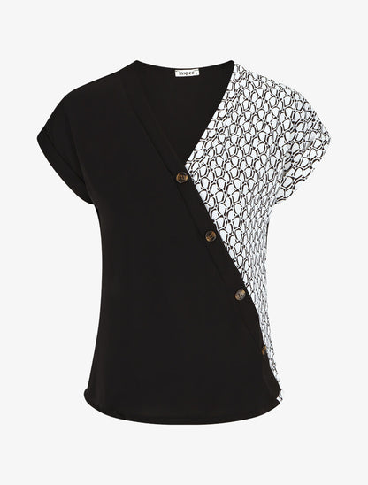 Top imprimé graphique à boutons - Blanc - 1