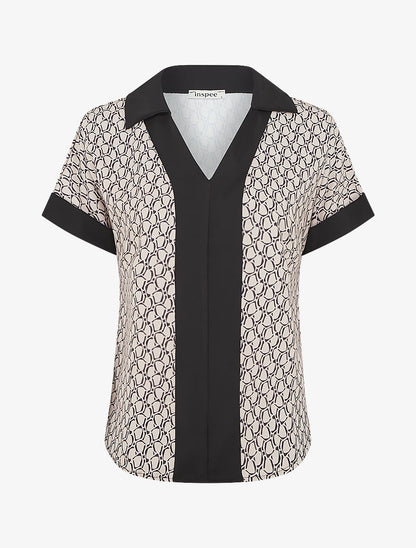Top fluide manches courtes imprimé graphique - Beige - 1