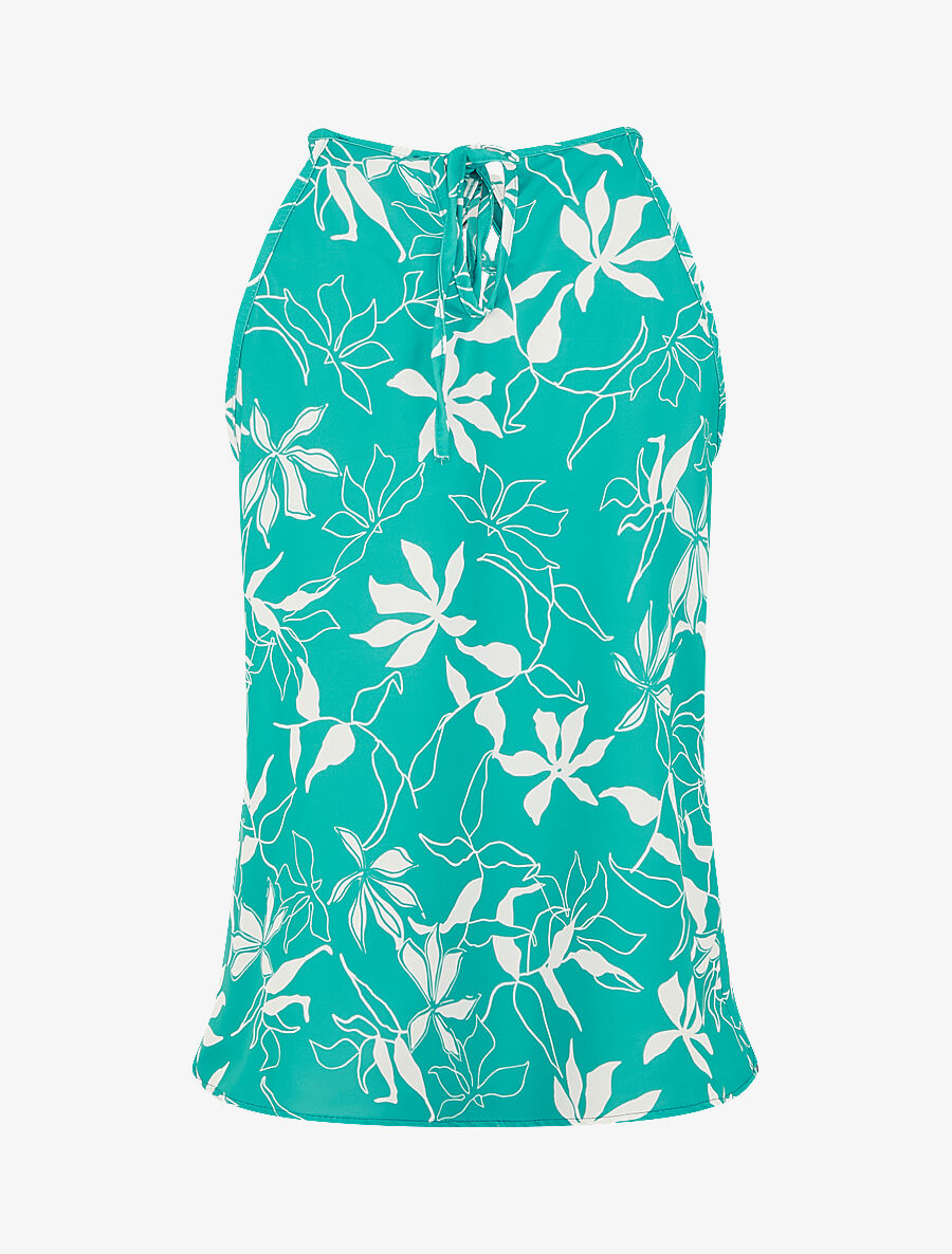Top évasé sans manches motif fleuri - Turquoise - 2