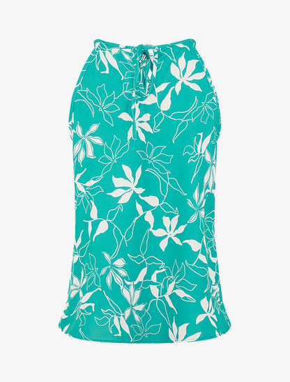 Top évasé sans manches motif fleuri - Turquoise - 2