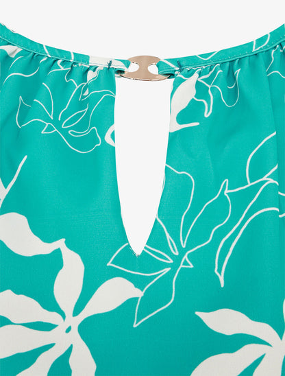 Top évasé sans manches motif fleuri - Turquoise - 3