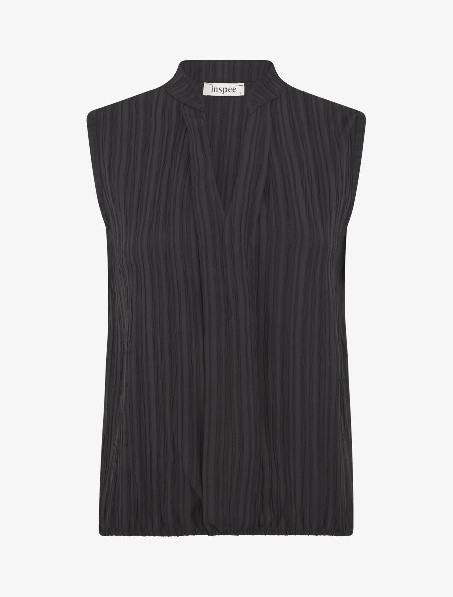 Top texturé sans manches uni coupe ample - Noir - 4