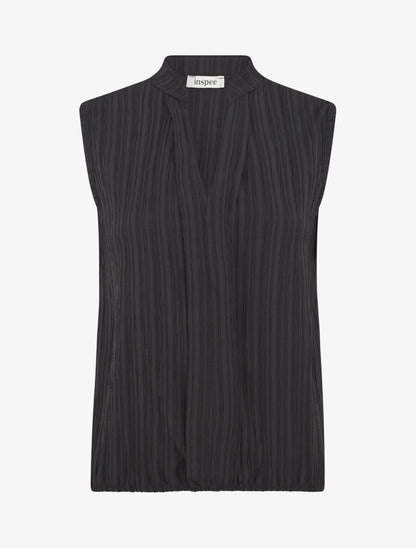 Top texturé sans manches uni coupe ample - Noir - 4