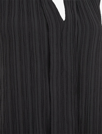 Top texturé sans manches uni coupe ample - Noir - 3