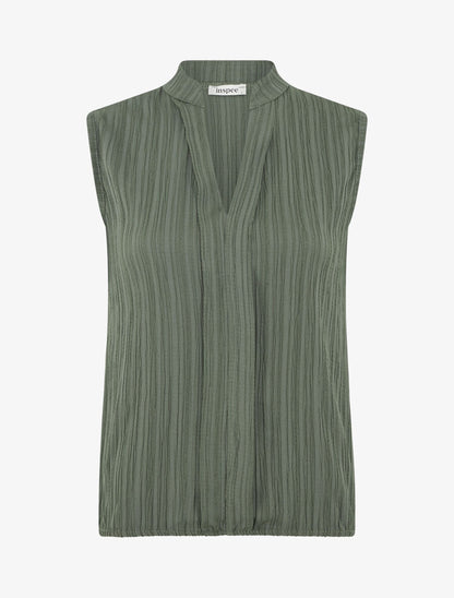Top texturé sans manches uni coupe ample - Kaki - 4