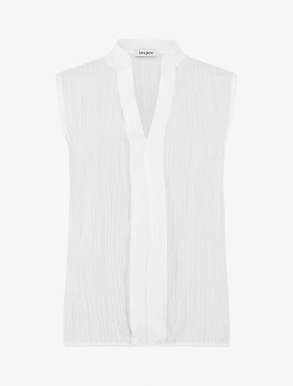 Top texturé sans manches uni coupe ample - Blanc - 4
