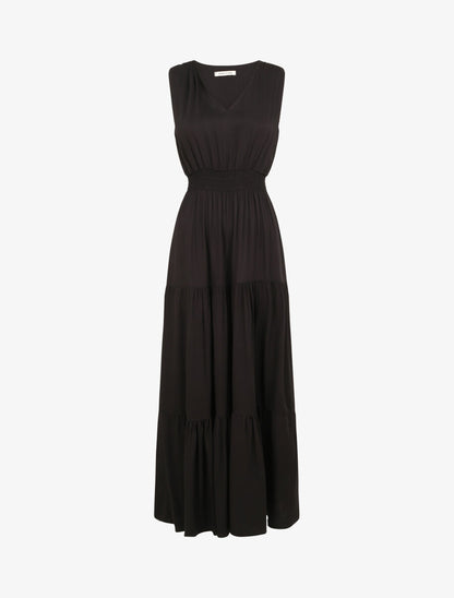 Robe longue cintrée à taille élastiquée - Noir - 4
