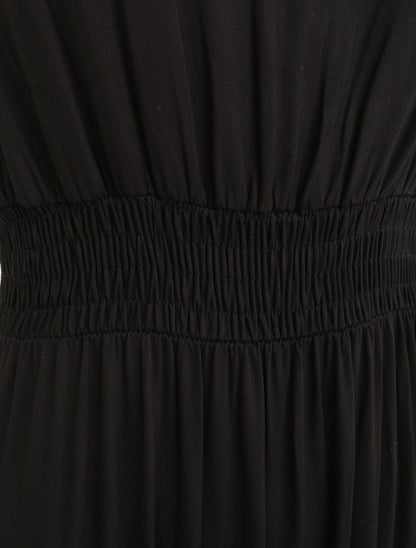 Robe longue cintrée à taille élastiquée - Noir - 3