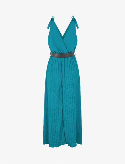 Robe longue à jupe texturée - Bleu canard - 2