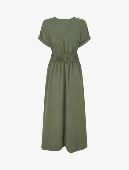 Robe longue unie col cache coeur - Kaki - 2